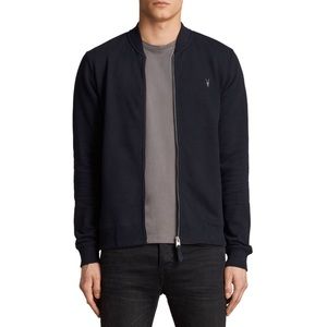 AllSaints Raven Bomber Jersey Cardigan in Ink Navy